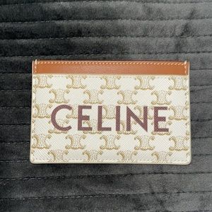 Celine card holder in white triomphe canvas with Celine print